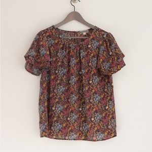 Ditsy floral ruffle sleeve blouse in warm autumn colors